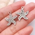 Starfish pendant with white crystals in silver finish for DIY jewelry making - White K Rhinestone Starfish / 22x19mm