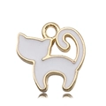 Close-up of a white enamel cat pendant with golden metal trim for DIY jewelry - White Arched Back Cat Style (9937)