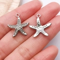 Silver starfish alloy pendants with rhinestones for DIY bracelet and necklace jewelry - White K Rhinestone Starfish (Medium) / 20.5x19mm