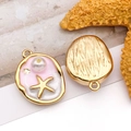 Starfish ocean charms with pink enamel and faux pearl in golden stainless steel - Enamel Pink Starfish Pearl Style (T2527)