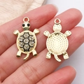 Golden turtle charms with sparkling crystals and metal hanging rings for DIY jewelry - Black Enamel Rhinestone Turtle / 29x17mm