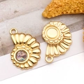Macro detail of gold fan shell pendant featuring iridescent abalone stone inlay and metal ring - Shell Conch Style (T2531)