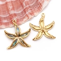 Detailed view of starfish pendant with colorful shell inlay and gold plating - AB Color Colorful Shell Starfish Style (T2496)