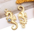 Golden seahorse charms with abalone shell inlays for DIY jewelry making and pendants - Shell Seahorse Style (T2532)