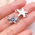Starfish jewelry connector with white rhinestones and blue evil eye enamel detail - White K Rhinestone Evil Eye Starfish Link / 17x12mm