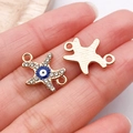 Gold starfish charm with white rhinestones and blue evil eye detail for jewelry DIY - Gold Rhinestone Evil Eye Starfish Link / 17x12mm