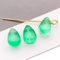 DIY jewelry parts featuring three green teardrop glass beads and one golden metal pin - Transparent Dark Green (Small)