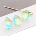 Waterdrop-shaped gradient glass petal pendant with golden metal pin for DIY hairpins - Transparent Blue Green (Small)
