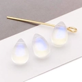 Pear-shaped moonstone drop beads with blue sheen and golden pins for DIY jewelry making - Transparent White Aurora (Small)