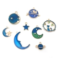 Set of 8 blue enamel space and cat charms in gold finish for DIY jewelry - Blue Series (HK412) / Set of 8 / Blue