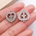 Silver-colored heart cross pendant with white rhinestones for DIY jewelry making - Silver Rhinestone Heart Cross (27084)
