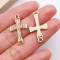 Golden alloy cross pendant with sparkling rhinestones showing front and back details - Gold Rhinestone Cross (27083)