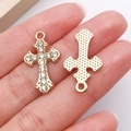 Golden vintage cross pendant with clear rhinestones and textured back for DIY jewelry - Gold Rhinestone Cross (27081)