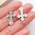 Silver alloy cross pendant with crystals and textured back for DIY jewelry making - Silver Rhinestone Cross (27080)