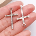 Silver retro alloy cross pendants with sparkling rhinestones for DIY jewelry making - Silver Rhinestone Cross (27078)