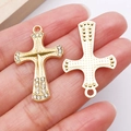 Golden alloy cross pendant with clear rhinestones and textured back detail - Gold Rhinestone 3D Cross (27077)