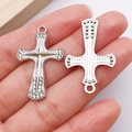 Silver vintage rhinestone cross pendant for DIY jewelry showing front and back view - Silver Rhinestone 3D Cross (27076)
