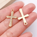 Golden alloy cross pendant with white rhinestones and textured back for DIY jewelry - Gold Rhinestone Cross (27075)
