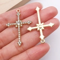 Golden cross pendant with clear rhinestones for DIY jewelry making and necklaces - Gold Rhinestone Cross (27049)