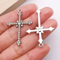 Silver alloy cross pendant with pavé set rhinestones and central round crystal - Silver Rhinestone Cross (27048)