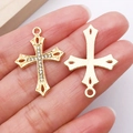 Golden alloy cross pendant with crystals and textured back for jewelry making - Gold Rhinestone Cross (27047)