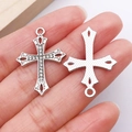 Silver vintage cross pendant with white zircon stones and matte textured back - Silver Rhinestone Cross (27046)