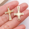 Golden alloy cross pendant with clear rhinestones for DIY necklace making - Gold Rhinestone Clover Cross (27045)