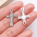 Silver vintage cross pendant with crystals and hollow center for DIY jewelry making - Silver Rhinestone Clover Cross (27044)