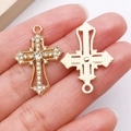 Golden Victorian cross pendant with sparkling rhinestones for jewelry making - Gold Rhinestone Hollow Cross (27043)