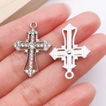 Silver alloy cross pendant with sparkling rhinestones for DIY necklace making - Silver Rhinestone Hollow Cross (27042)