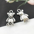 Pair of antique silver bear-shaped alloy pendants for DIY jewelry and earring making - Bear 13x23mm (13904)