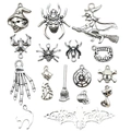 Set di 15 ciondoli Halloween in argento antico con strega, teschio e zucca per DIY - Set Serie Halloween(SN35) / Confezione da 15 Pezzi (Misto) / Argento antico
