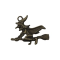 Antique bronze witch on broomstick charm for Halloween DIY jewelry making projects - Witch
