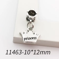 Antique silver crown charm bead engraved with princess text for DIY jewelry - Princess Crown Shape (11463)