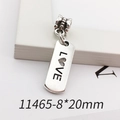 Antique silver LOVE charm with heart cutout for DIY jewelry making, 8x20mm size - Love Tag Shape (11465)