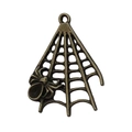 Antique bronze spider web pendant with a realistic spider for Halloween DIY jewelry - Spider Web