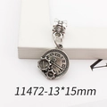 Antique silver round clock charm with Roman numerals and gear details, 13x15mm size - Clock Shape (11472)