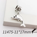 Silver dolphin charm pendant 11x17mm in polished alloy for DIY jewelry bracelets - Dolphin Shape (11475)