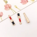 Lipstick charm pendant in red and black enamel with gold loops for DIY jewelry - Lipstick Style (10985)