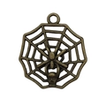 Antique bronze spider web pendant with skull detail for DIY Halloween jewelry making - Skeleton Spider