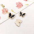 DIY black enamel butterfly charm pendant with gold plating and ribbed metal back texture - Black Butterfly Style (11865)