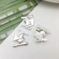 Polished silver alloy graduation cap and diploma charm pendant for DIY necklaces - 1.7x1.7cm / Bright Silver