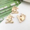 Three gold-plated alloy graduation cap charms for DIY necklace or keychain projects - 1.7x1.7cm / KC Gold