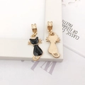 Golden cat pendant with black enamel finish, showing both front and back textured views - Black Cat (11841)
