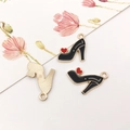 DIY High-Heel-Anhänger mit schwarzer Emaille und rotem Herz für Schmuckherstellung - High Heel Style (12478)