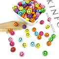 Colorful round acrylic smiley face beads in various bright colors for DIY jewelry crafts - 10mm / 10mm Multicolor Base Black Smiley Concave