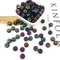 Colorful smile face acrylic beads with black base for DIY jewelry making - 10mm / 10mm Black Base Multicolor Smiley Concave