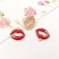DIY roter Lippen Schmuckanhänger mit Emaille und weißen Strasssteinen für Halsketten - Lippen-Stil (12290)