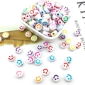 Colorful acrylic round smiley face beads for DIY jewelry making in white ceramic bowl - 10mm / 10mm White Base Colorful Smiley Concave