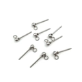 Eight pieces of silver ball head stud earrings with hanging loops for DIY jewelry making - White K Stainless Steel Ball Stud (14087)